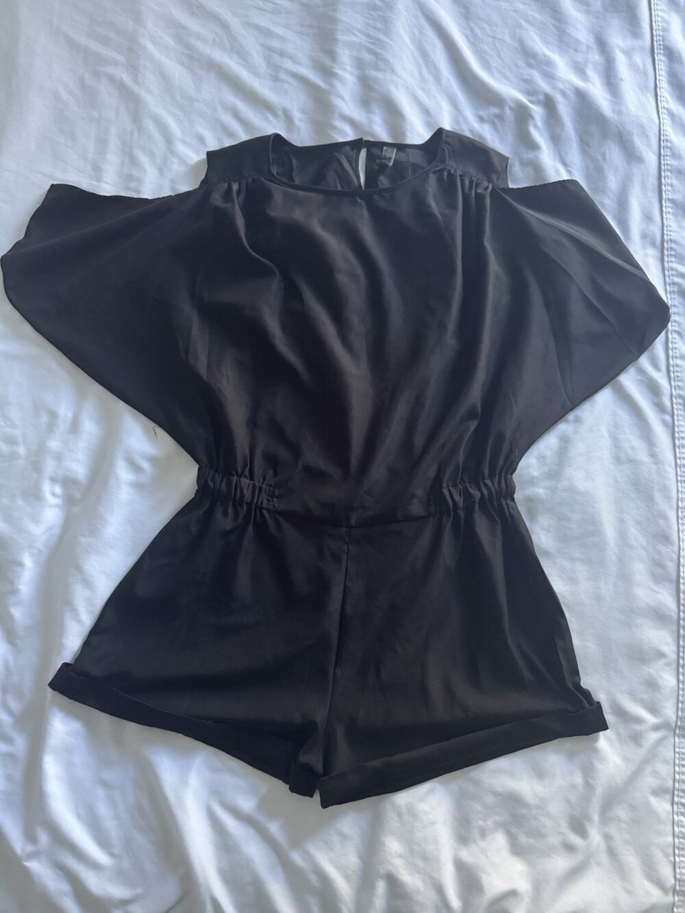 Poof Couture Black Romper Bat Witchy Cuffed Shorts Cold Shoulder Large